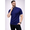 Erkek Fitilli Triko Dokuma Kısa Kol Tişört Yarım Boğaz Modern Yazlık T-Shirt - Lacivert