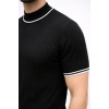 Erkek Fitilli Triko Dokuma Kısa Kol Tişört Yarım Boğaz Modern Yazlık T-Shirt - Siyah