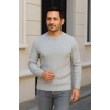 Erkek Fitilli Triko Kazak 2’li Set – Siyah - Gri, Kalın Dokuma Pamuklu Regular Fit Bisiklet Yaka Uzun Kollu Rahat Kışlık Kazak Kombini