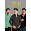 Erkek Fitilli Triko Kazak 3’lü Set – Mint Yeşili, Siyah, Füme Kalın Dokuma Pamuklu Regular Fit V Yaka Fermuarlı Uzun Kollu Rahat Kışlık Kazak Kombini