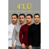 Erkek Fitilli Triko Kazak 4’lü Set Beyaz Bordo Gri Siyah Regular Fit Bisiklet Yaka Kazak Triko Kombini
