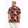 Erkek Gün Batımı Palmiye Desenli Kısa Kol Gömlek Hawaii Tarz Yazlık Rahat Kalıp - Desenli