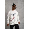 Erkek Güvercin Baskılı Sweatshirt - Beyaz
