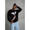 Erkek Güvercin Baskılı Sweatshirt - Siyah