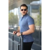 Erkek Hakim Yaka Dokuma Pamuklu Kumaş Kısa Kollu Tişört