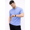 Erkek Kısa Kol Fitilli Triko T-Shirt Yazlık Hakim Yaka Tişört - Bebek Mavisi