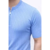 Erkek Kısa Kol Fitilli Triko T-Shirt Yazlık Hakim Yaka Tişört - Bebek Mavisi