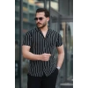 Erkek Kısa Kollu Beyaz çizgi Desenli örme Kumaş Pamuklu Gömlek