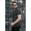 Erkek Kısa Kollu Beyaz çizgi Desenli örme Kumaş Pamuklu Gömlek
