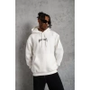 Erkek Kordon İpli Baskılı Kapüşonlu Sweatshirt - Beyaz