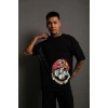 Erkek Mario Baskılı Oversize T-Shirt - Siyah