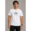 Erkek Müzik Temalı Baskılı Tişört Bisiklet Yaka Kısa Kol T-Shirt - Beyaz