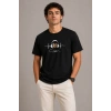 Erkek Müzik Temalı Baskılı Tişört Bisiklet Yaka Kısa Kol T-Shirt - Siyah
