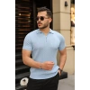 Erkek Örgü Desen Fermuar Yakalı Triko Tişört