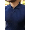 Erkek Örgü Desen Yakalı Kısa Kollu Triko Tişört