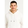 Erkek Ovarsize Kapüşonlu Swetshirt Kanguru Çepli Cıtcıtlı 3 Iplik Şardonlu Hoodie - Beyaz