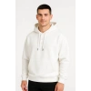 Erkek Ovarsize Kapüşonlu Swetshirt Kanguru Çepli Cıtcıtlı 3 Iplik Şardonlu Hoodie - Beyaz