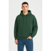 Erkek Ovarsize Kapüşonlu Swetshirt Kanguru Çepli Cıtcıtlı 3 Iplik Şardonlu Hoodie - Haki