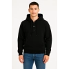 Erkek Ovarsize Kapüşonlu Swetshirt Kanguru Çepli Cıtcıtlı 3 Iplik Şardonlu Hoodie - Siyah