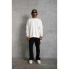 Erkek Oversize Sweatshirt – Beyaz Renk  Ön Ve Sırt Baskılı, Üç İplik İçi Pamuklu Kumaş, Rahat Kalıp, Ribanalı Kışlık Sweat  Winagain Polizei Serisi - Beyaz