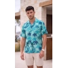 Erkek Palmiye Desenli Kısa Kollu Hawai Gömlek