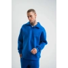 Erkek Patlı Yaka Üç İplik Pamuklu Sweatshirt Double Oversize Rahat Kalıp Günlük Kullanım - Mavi