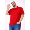 Erkek Pike Kumaş Düğmeli Yaka Battal Büyük Beden Günlük Kısa Kol Tişört T-shirt - Kırmızı