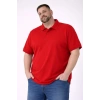 Erkek Pike Kumaş Düğmeli Yaka Battal Büyük Beden Günlük Kısa Kol Tişört T-shirt - Kırmızı