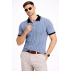 Erkek Polo Yaka Çizgili Tişört Kısa Kol Düğmeli Yazlık T-Shirt - Bebek Mavisi