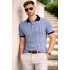 Erkek Polo Yaka Çizgili Tişört Kısa Kol Düğmeli Yazlık T-Shirt - Bebek Mavisi