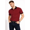 Erkek Polo Yaka Çizgili Tişört Kısa Kol Düğmeli Yazlık T-Shirt - Bordo