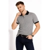 Erkek Polo Yaka Çizgili Tişört Kısa Kol Düğmeli Yazlık T-Shirt - Gri