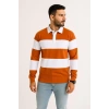 Erkek Polo Yaka Uzun Kollu Çizgili Sweatshirt Trend Rugby Stil - Turuncu