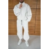 Erkek Premium Parçalı Eşofman Takım - Dik Yaka Fermuarlı Biyeli Sweatshirt Lastik Paça Alt, Oversize 3 Iplik Şardonlu - Beyaz