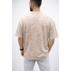 Erkek Premium Tişört OSY Yumuşak Dokulu Yıkamalı Oversize T-Shirt - Bej