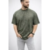 Erkek Premium Tişört OSY Yumuşak Dokulu Yıkamalı Oversize T-Shirt - Haki
