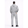 Erkek Şeritli Eşofman Takım Kapüşonlu Sweatshirt Boru Paça Alt, Oversize 3 Iplik Pamuklu - Gri