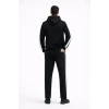 Erkek Şeritli Eşofman Takım Kapüşonlu Sweatshirt Boru Paça Alt, Oversize 3 Iplik Pamuklu - Siyah
