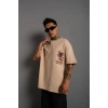 Erkek Sırt Baskılı A Kalite Oversize T-shirt - Bej