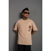 Erkek Sırt Baskılı A Kalite Oversize T-shirt - Bej
