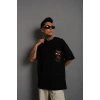 Erkek Sırt Baskılı A Kalite Oversize T-shirt - Siyah