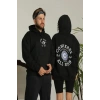 Erkek Sırt Baskılı Oversize Üç İplik Kapüşonlu Hoodie Sweatshirt - Siyah