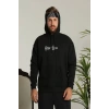 Erkek Sırt Baskılı Oversize Üç İplik Kapüşonlu Sweatshirt - Siyah