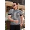 Erkek Siyah Beyaz örme Pamuklu Kumaş Kısa Kollu T-shirt