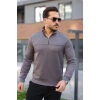 Erkek Süet Yarım Fermuar Dik Yaka Sweat