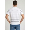 Erkek T-shirt Çizgili Triko Dokuma Kumaş Polo Yaka Yarım Fermuarlı Regular Kalıp Tişört - Beyaz
