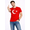 Erkek T-Shirt Kısa Kol Bisiklet Yaka Ay Yıldız Bayrak Baskılı Tişört - Kırmızı