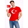 Erkek T-Shirt Kısa Kol Bisiklet Yaka Ay Yıldız Bayrak Baskılı Tişört - Kırmızı