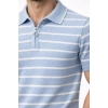 Erkek Triko Polo Yaka Fermuarlı Çizgili Tişört T-Shirt Yazlık Şık - Bebek Mavisi