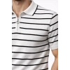 Erkek Triko Polo Yaka Fermuarlı Çizgili Tişört T-Shirt Yazlık Şık - Beyaz